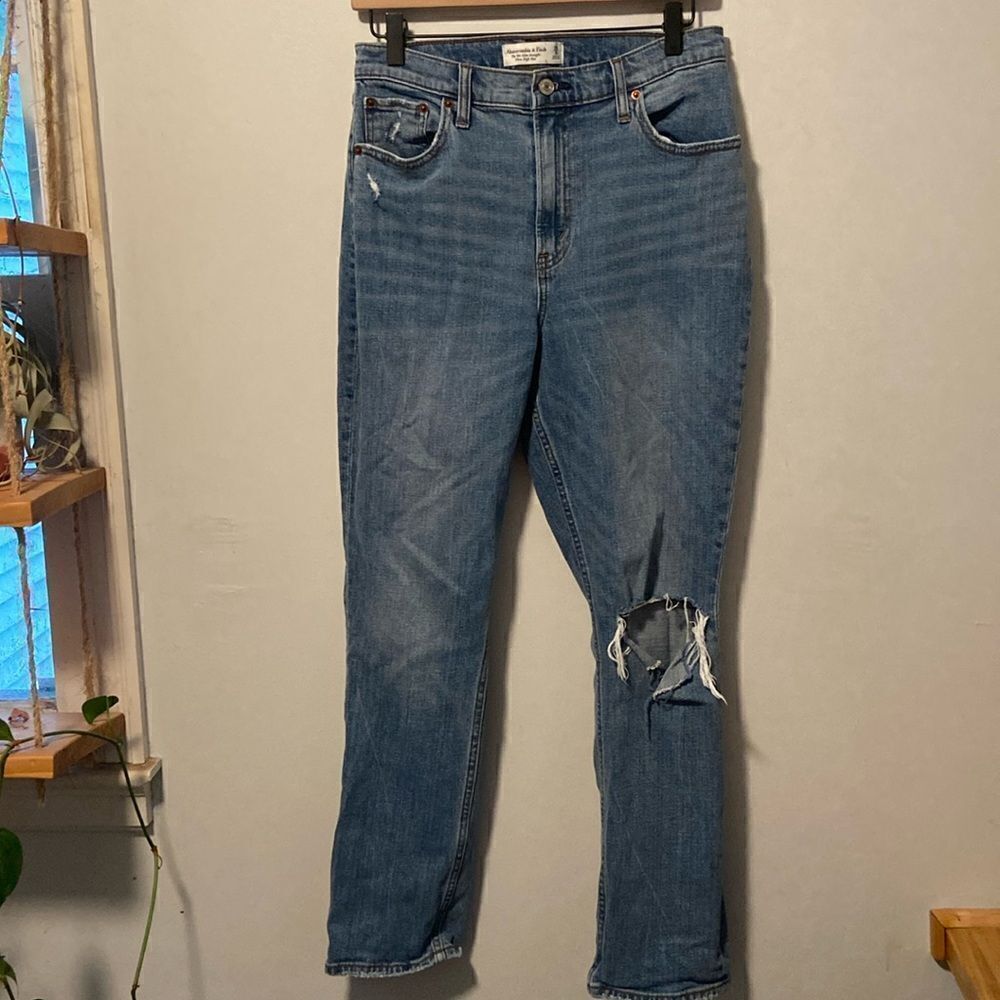 Abercrombie & Fitch Med Wash The 90s Slim Straight Ultra High Rise Jean Sz 29/8s